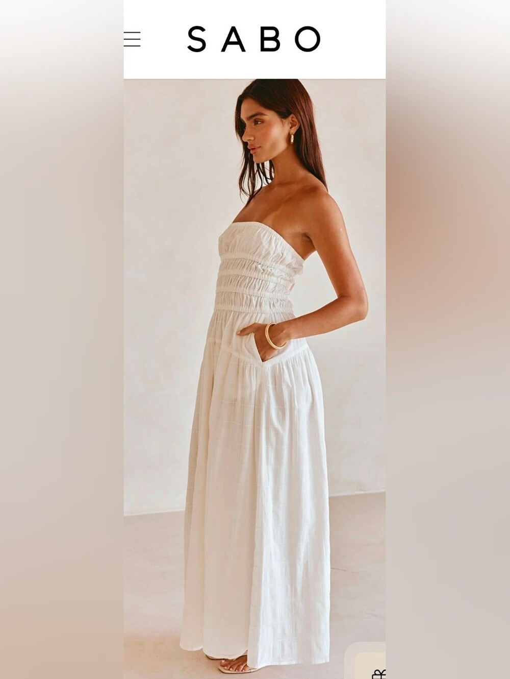 SABO White Delta Strapless Panel Maxi Dress Size 8 Cotton Boho